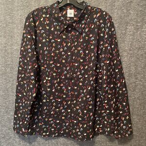 CAbi 3423 Ferris Blouse Top Women Large Black Artsy Confetti Print Button Career